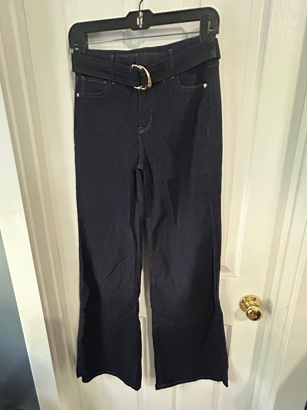 White House Black Market Navy Wide-Leg High-Rise Jeans with Belt